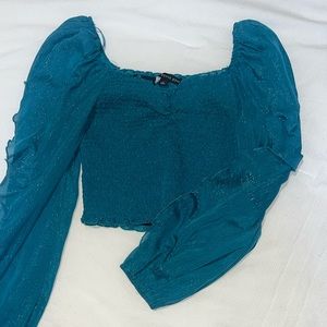 emerald green sheer long sleeve sparkly top